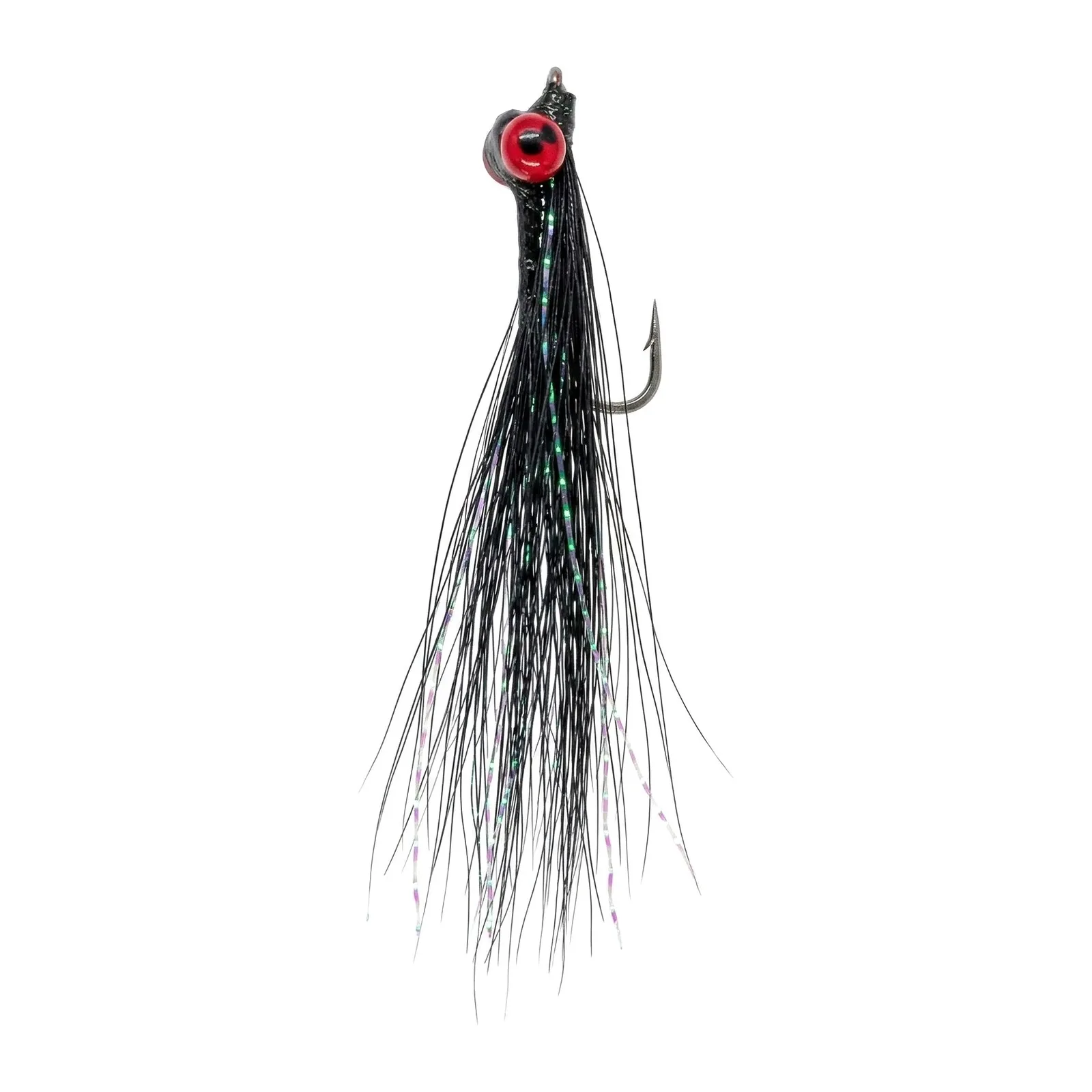 Black Clouser Minnow with a red dumbbell eye, hand-tied