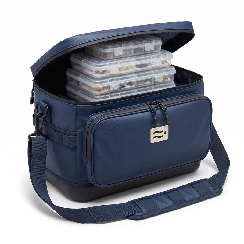 Driftline boat tackle bag, navy, open