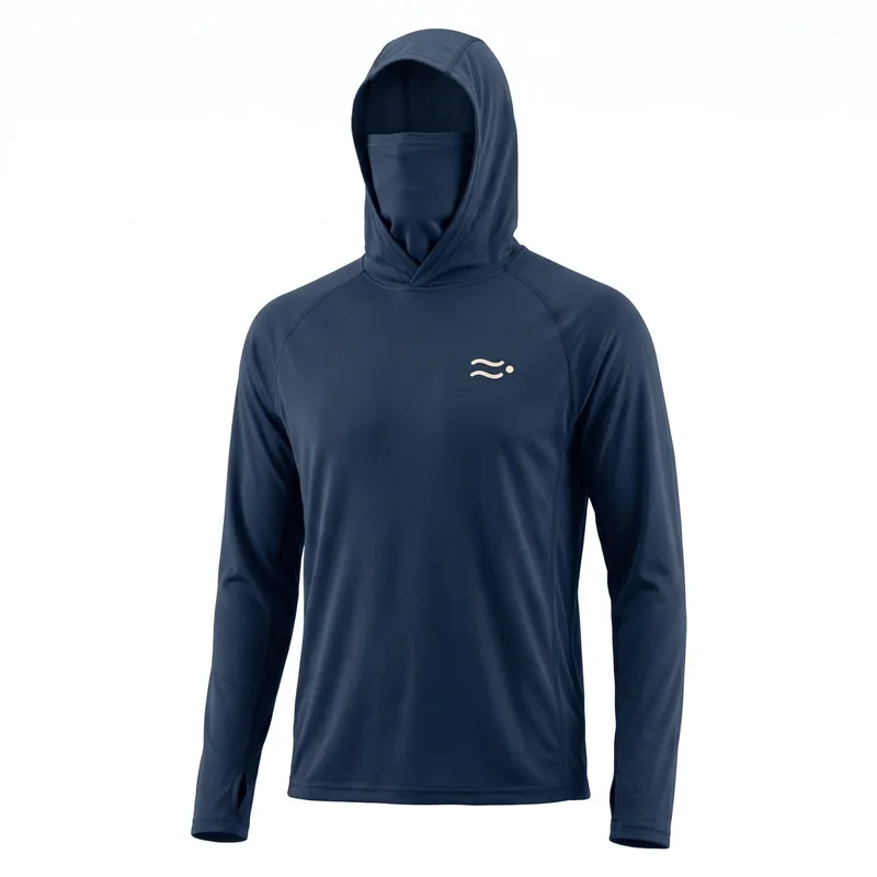 Driftline UPF 50+ hooded sun shirt, navy, with embroidered mark