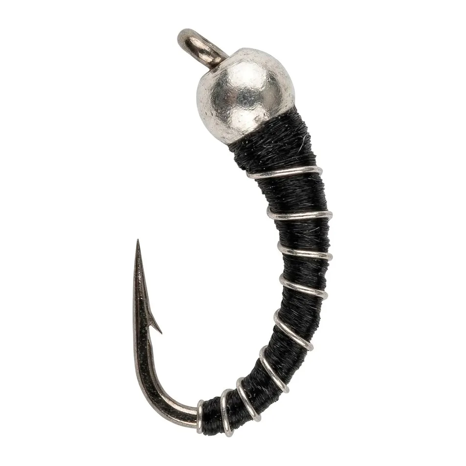 Black Zebra Midge with silver bead and wire rib